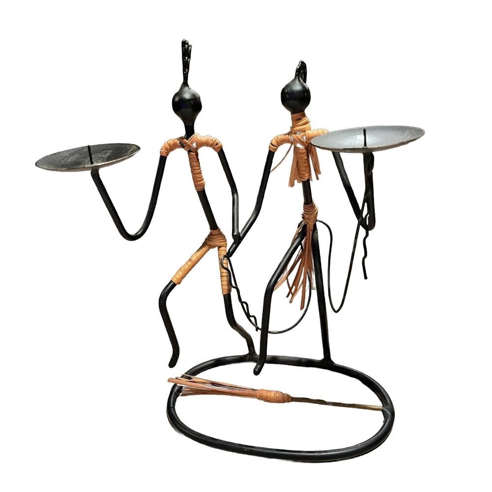 Laurids Lonborg Vintage 60's Jump the Broom Candle Holder Raffia Figures